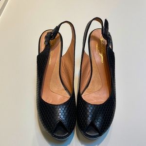 Robert Clergerie DYLAN Embossed Leather Slingback Sandals Wedge Black 39.5
